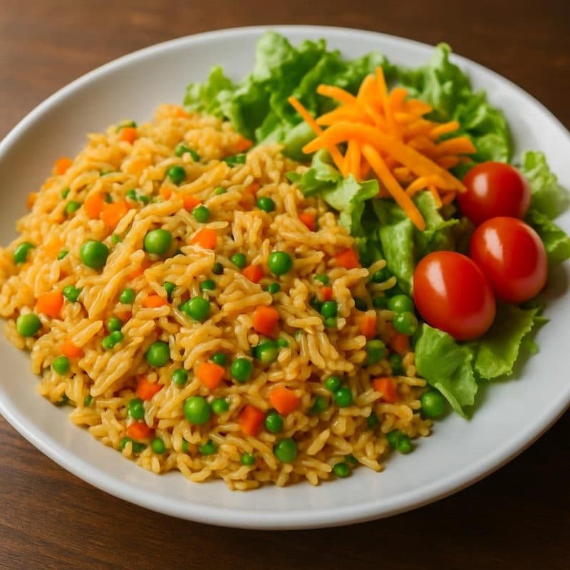 Arroz con pollo saludable acompañado de ensalada