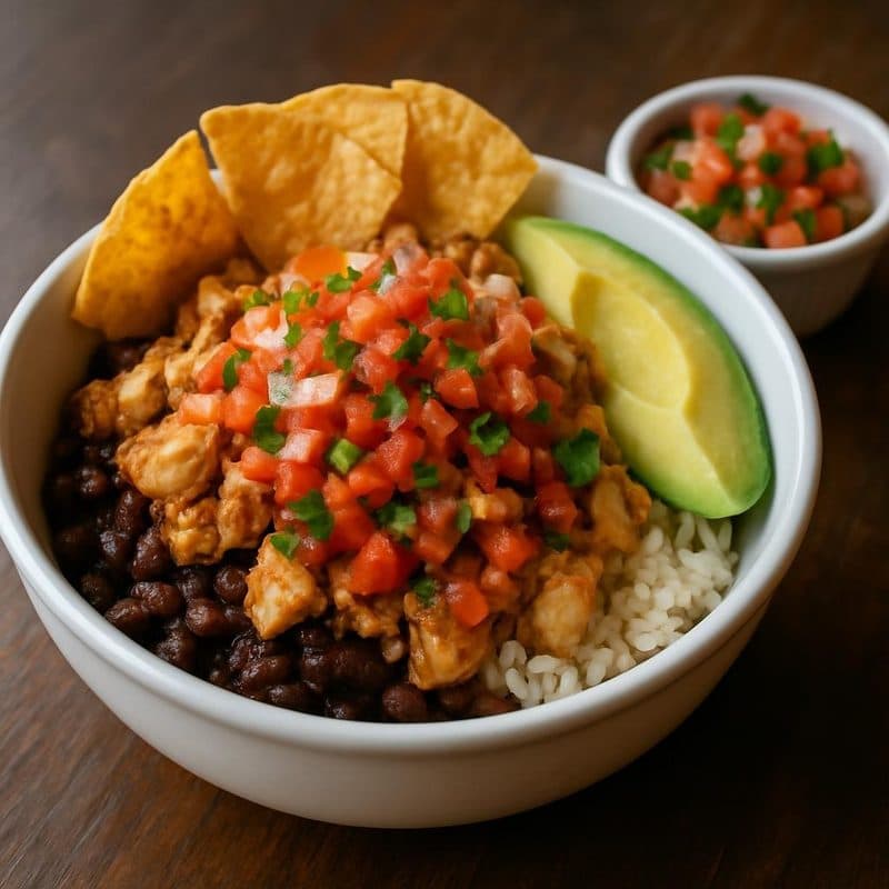 Chifrijo de pechuga de pollo acompañado de pico de gallo