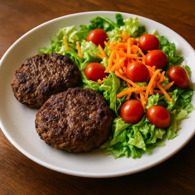 Tortas de carne acompañadas de ensalada