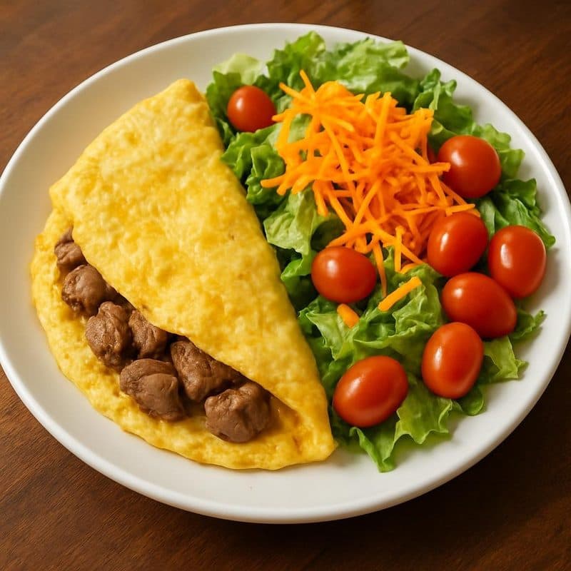 Omelette de lomito acompañado de ensalada