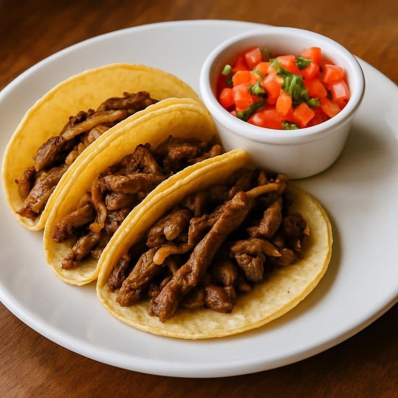 Tacos de lomito acompañados de pico de gallo