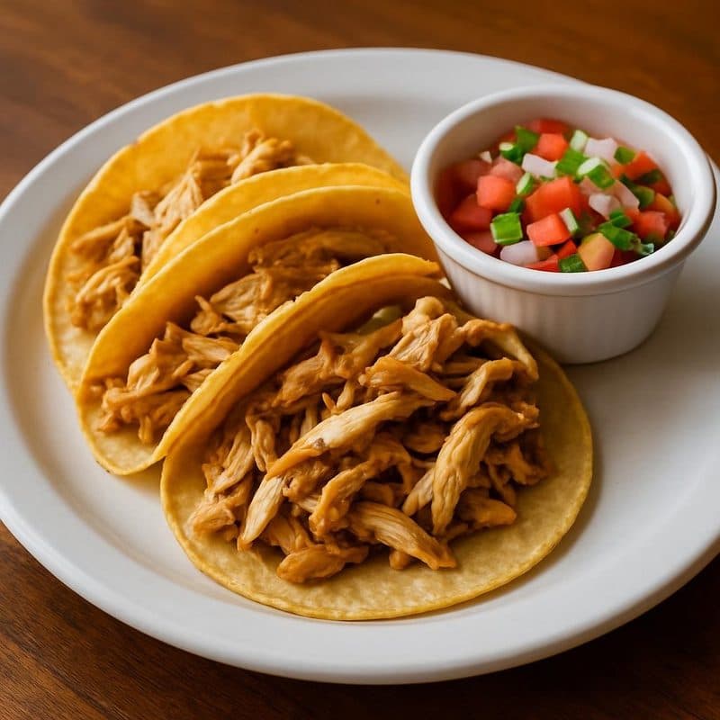 Tacos de pollo acompañados de pico de gallo
