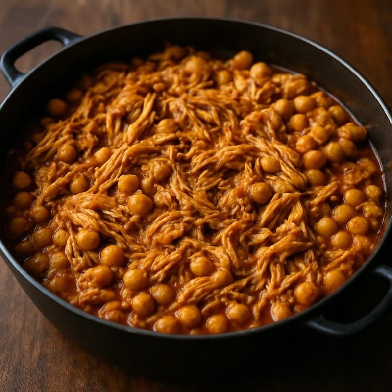 Pollo mechado con garbanzos