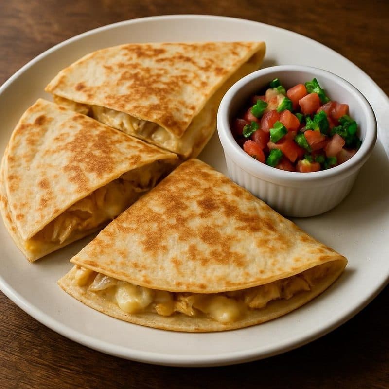 Quesadillas de pollo acompañada de pico de gallo
