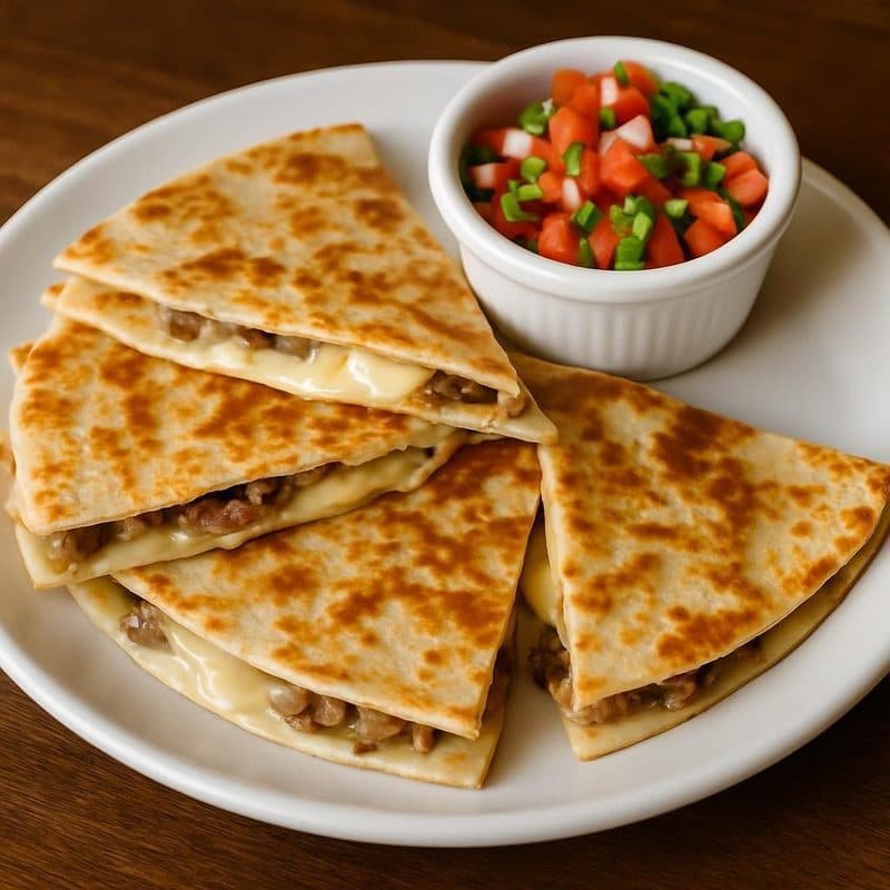 Quesadillas de lomito acompañada de pico de gallo