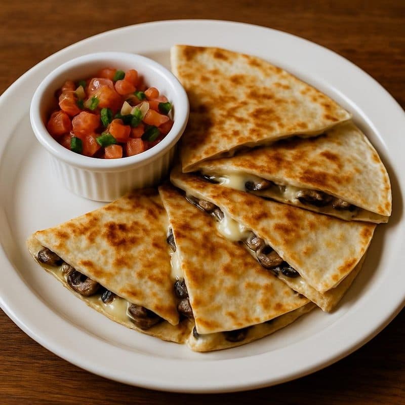 Quesadillas de hongos vegetariana acompañadas de pico de gallo