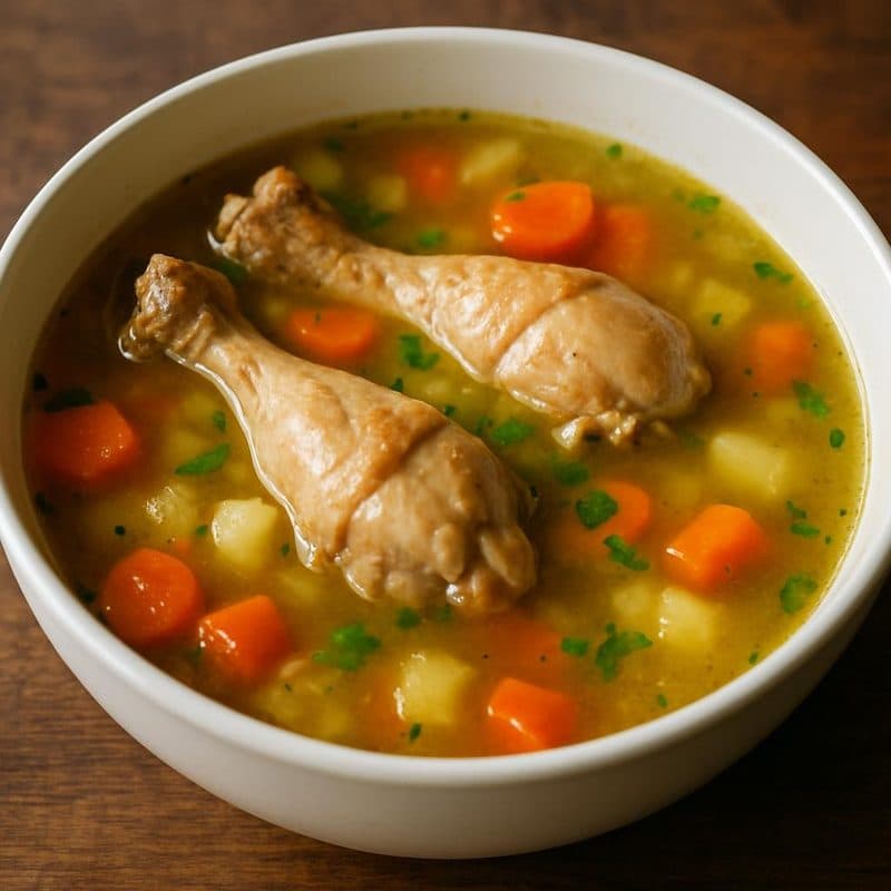 Sopa con muslitos de pollo
