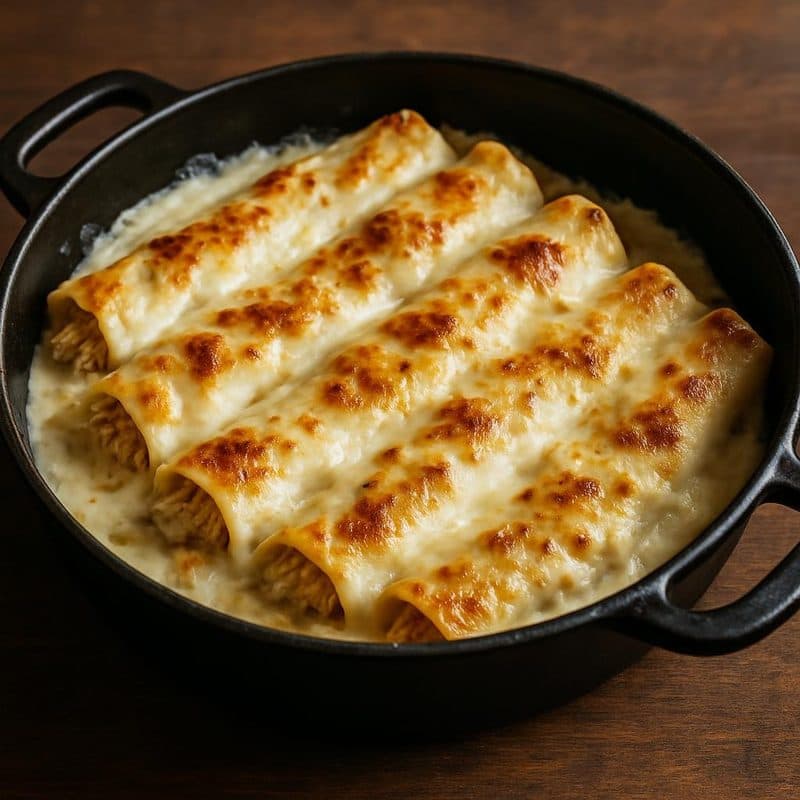 Canelones con pollo en salsa blanca