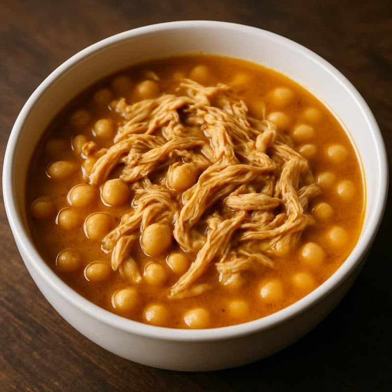 Sopa de garbanzos con pollo mechado
