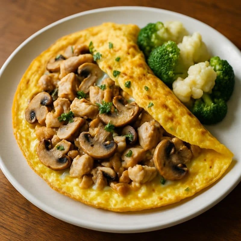 Omelette de pollo con hongos y queso