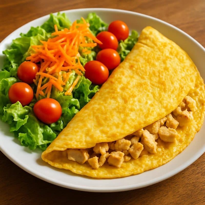 Omelette de pollo acompañado de ensalada
