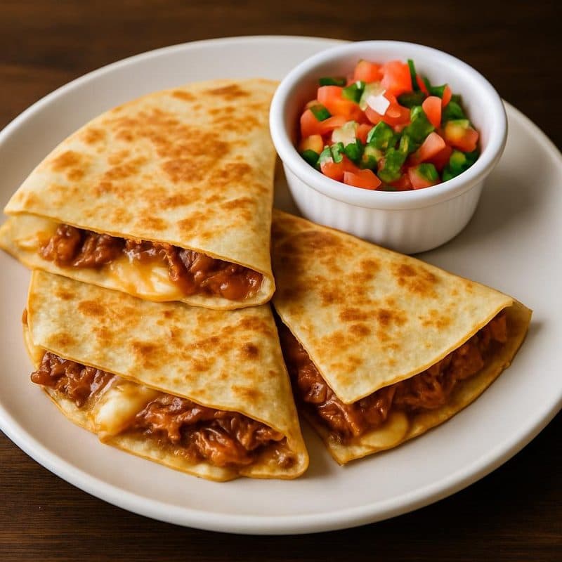 Quesadillas de cerdo BBQ acompañadas de pico de gallo