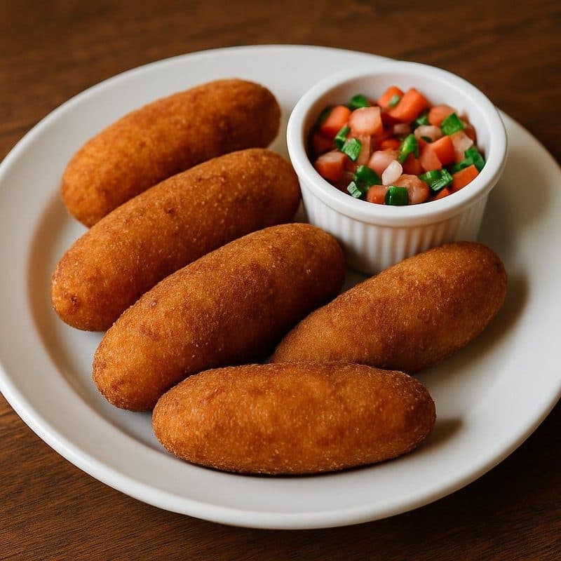 Enyucado de carne molida acompañado de pico de gallo