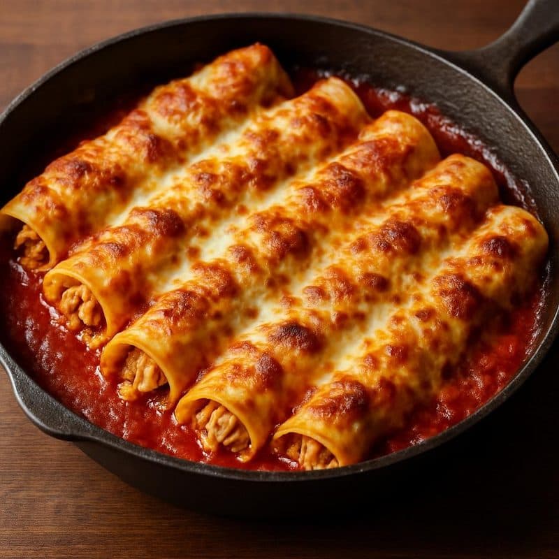 Canelones con pollo en salsa roja