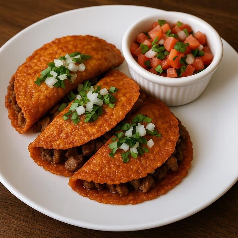 Alambre de lomito envuelto en queso mozzarella acompañado de pico de gallo
