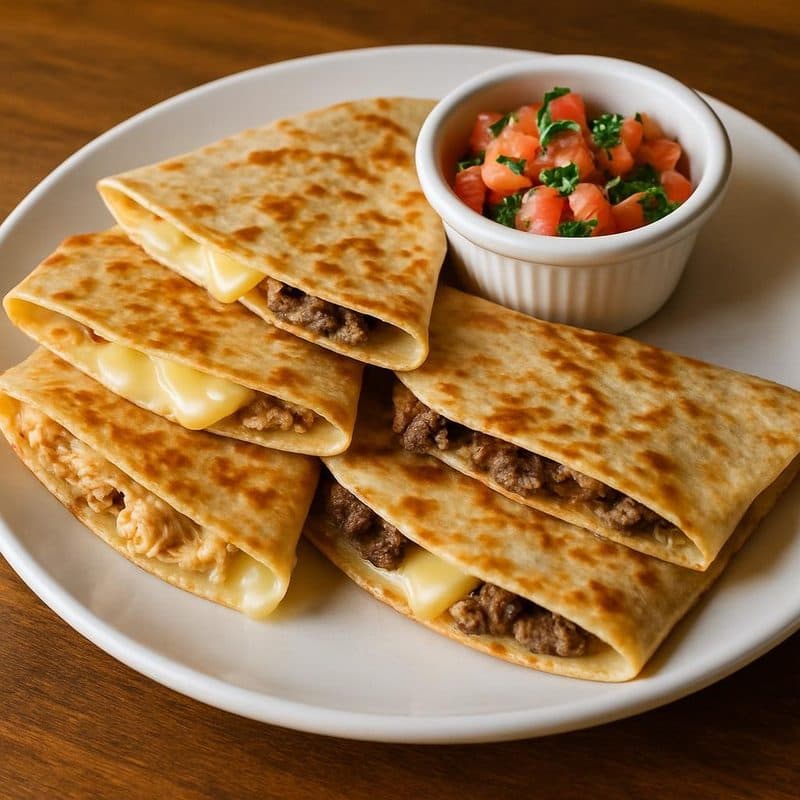 Quesadillas mixtas de pollo y carne acompañadas de pico de gallo